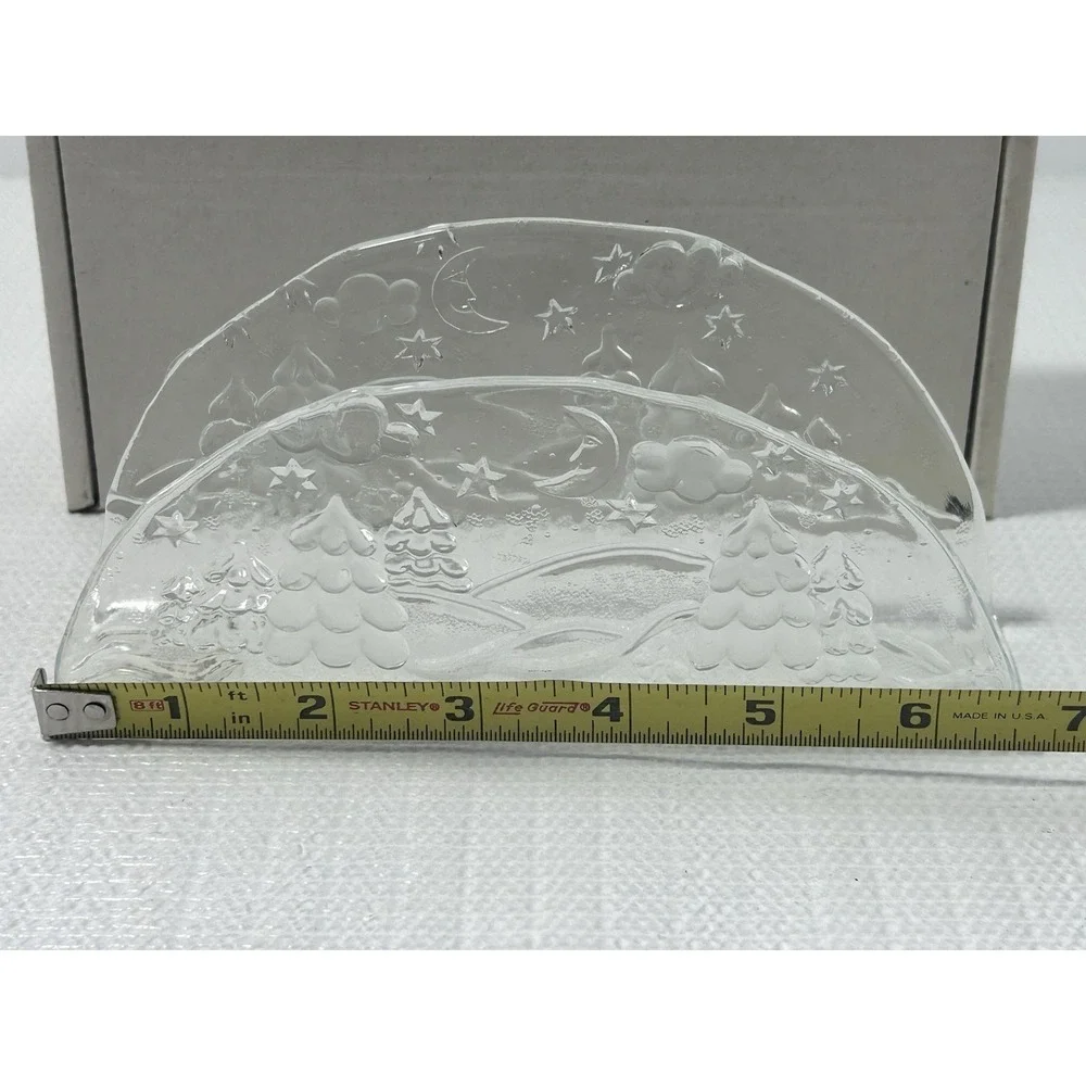 VTG Glasex Germany Napkin Holder Winter Scene Glass Holiday Christmas Grannycore